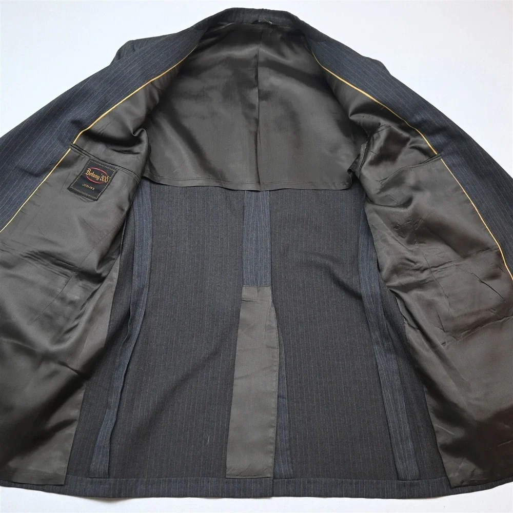 Vtg USA Made 38L 34x34 Taupe Brown Gray Striped Wool Bootcut Mens Suit